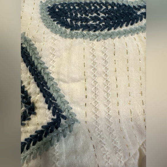 Boho Cream and Blue Embroidered Mini Dress - Picture 5 of 5